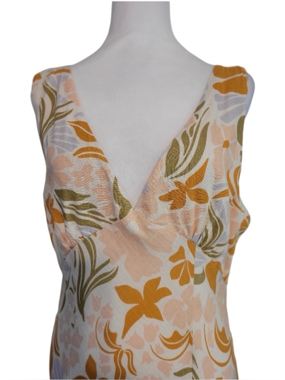 Paper Heart Anthropologie | Floral Linen Blend Maxi Dress | Size L | Boho Beach - Picture 6 of 9